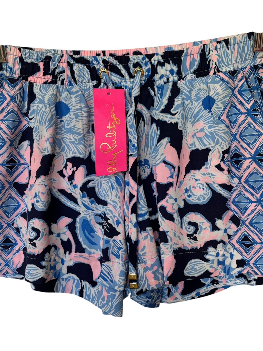 Lilly Pulitzer Navy Pink Blue Floral Drawstring Bermudas